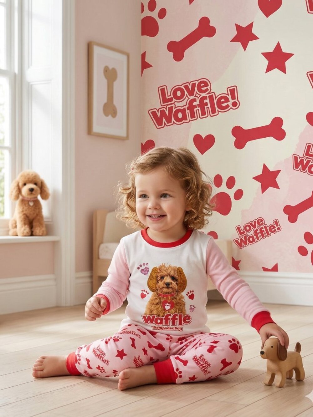 Waffle the Wonder Dog Pajamas - Pink Puppy Print Sleepwear Set